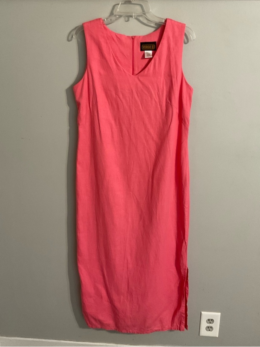 Virgo II Sleeveless Pink V-Neck Linen Blend Shift Dress size 12